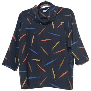 Studio DEE Womens Artsy Cowlneck Black Blouse Size 14